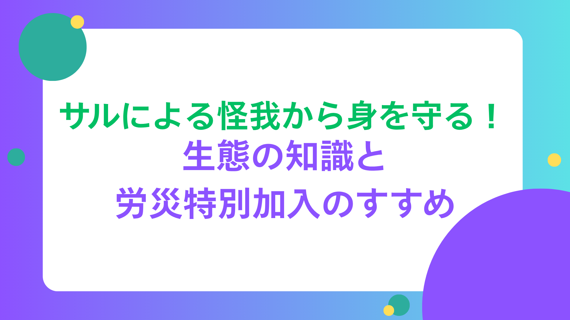 サルによる怪我から身を守る！生態の知識と労災特別加入のすすめ